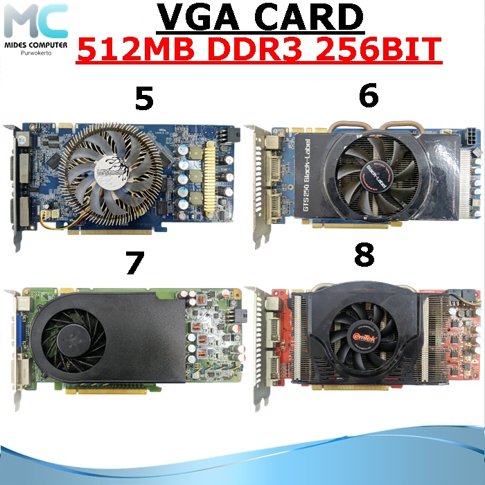 Vga Card Nvidia 512 Mb Ddr3 256 Bit Merk Campur