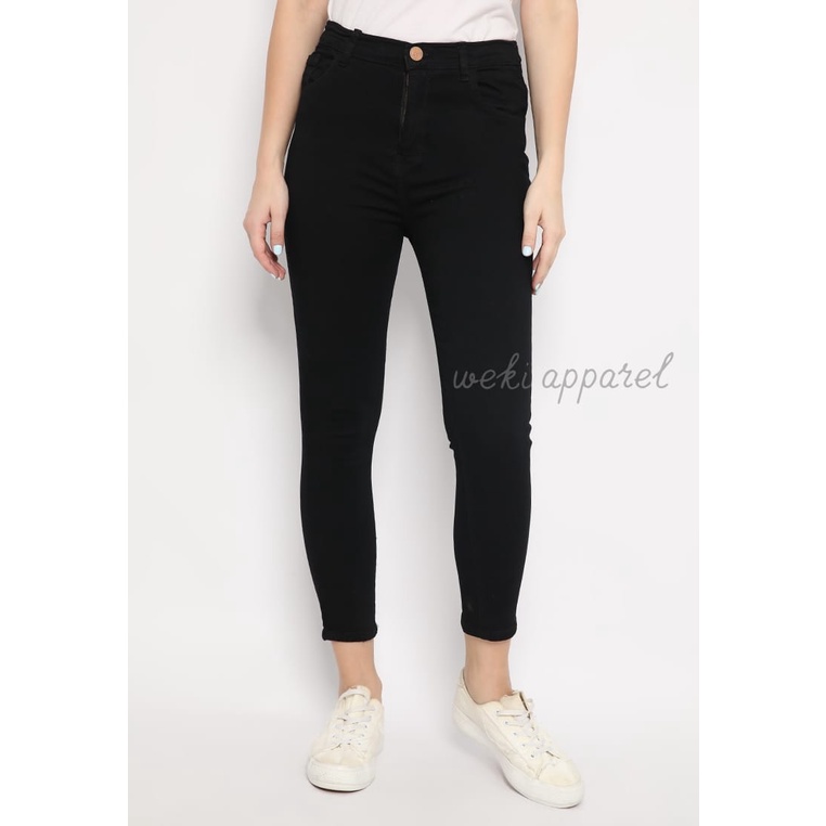 WEKI Celana Jeans Highwaist Skinny  Black /Ada kantong depan