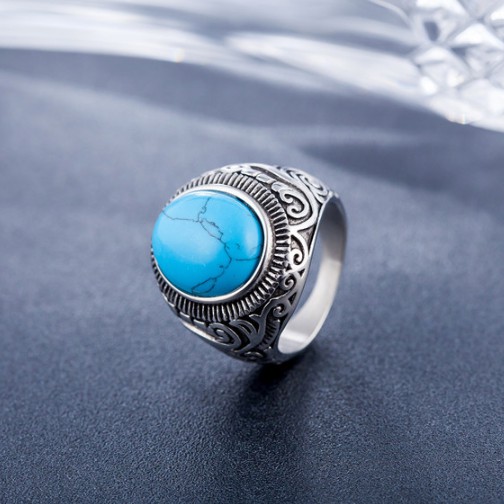 SEUSUK  Cincin Vintage Mewah dengan Batu Turquoise untuk Pria COD