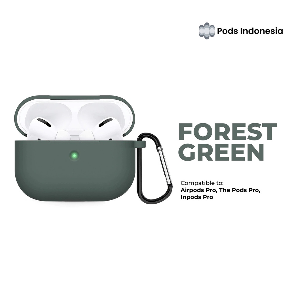 Case / Casing Airpods Pro  (Premium Silicone Softcase + Free Hook) by Pods Indonesia-Forest Green