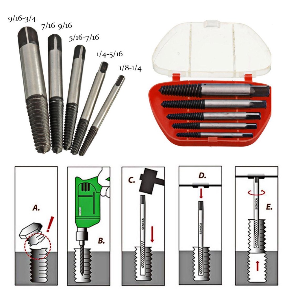 Lyn Tab Balik 5Pcs Screw Extractor Set Pembuka Baut Patah