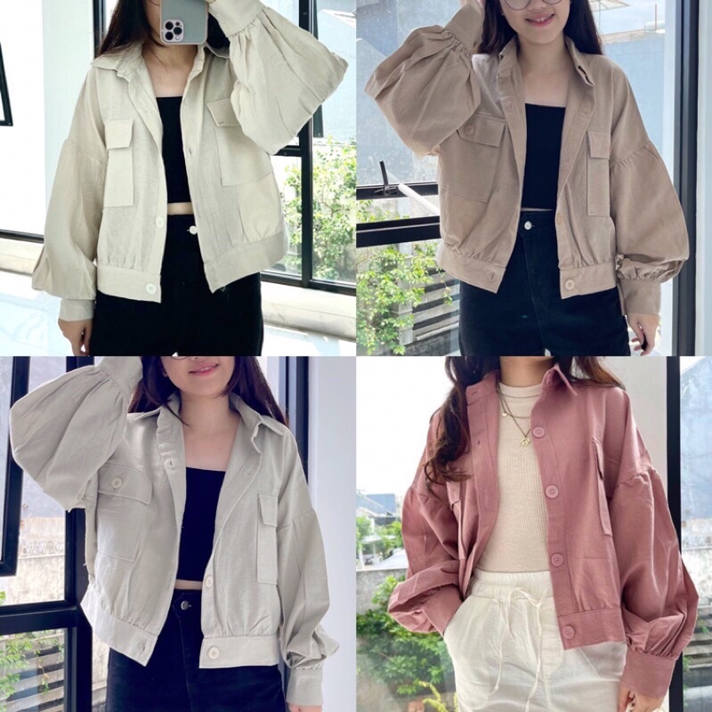 OUTER JAKET KATUN LINEN WANITA CROP TERBARU | OUTER KEMEJA BALON WANITA LINEN PREMIUM | OUTER KARDI 