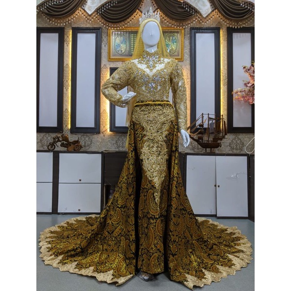 TERBARU//GAUN PENGANTIN SLIM BATIK PRADA FULL PAYET/GAUN PENGANTIN SLIM BEREKOR FULPAYET MEWAH..GAUN