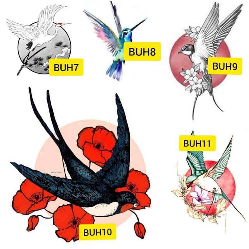 Tato Temporer Tato Burung terbang Tato Flying Bird Tato Burung Stiker Tato Minimalis - BUH