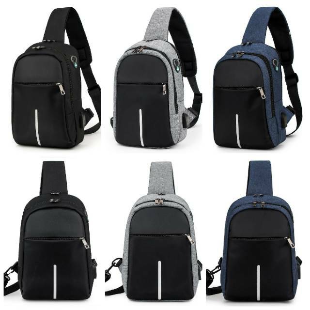 Tas Selempang usb pria casual anti maling multifungsi smart sling bag/chest bag sport