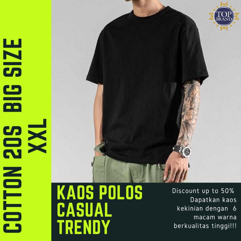 Baju Kaos Jumbo Big Size Polos Pendek Hitam Putih Cotton