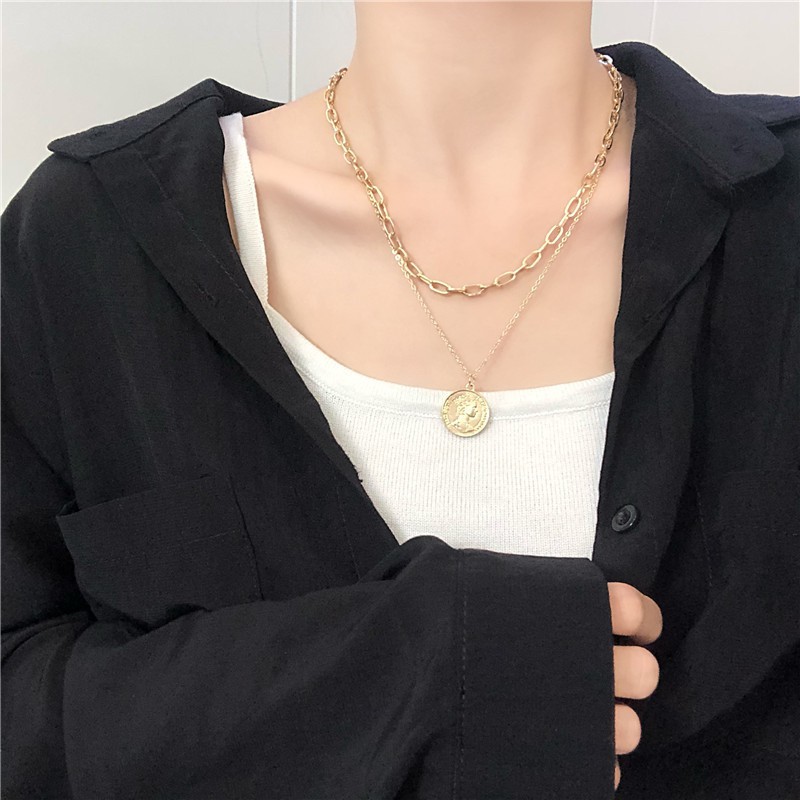[ACKER] Kalung Lapisan Ganda Dekorasi Liontin Koin Gaya Bohemian Untuk Wanita