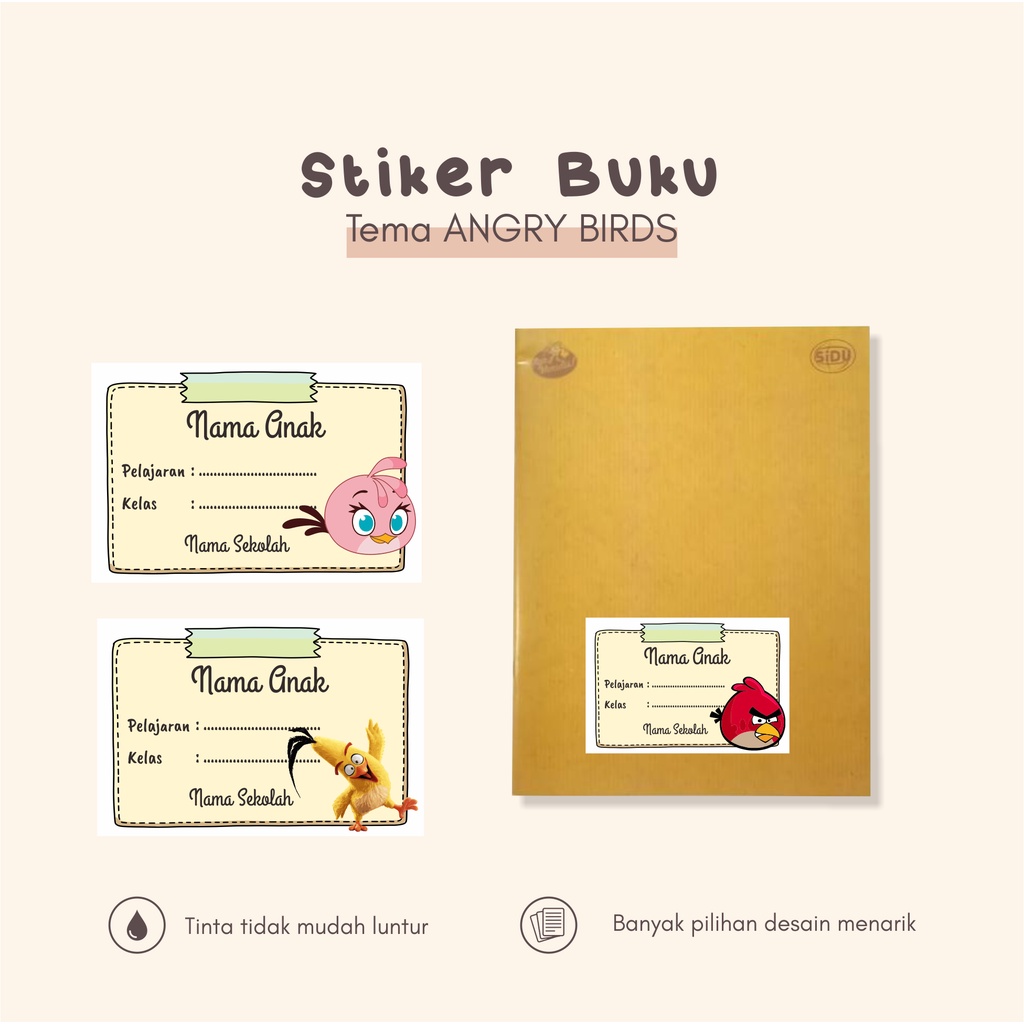 

(30pcs)murah custom nama Stiker dan label buku pelajaran Tema ANGRY BIRDS