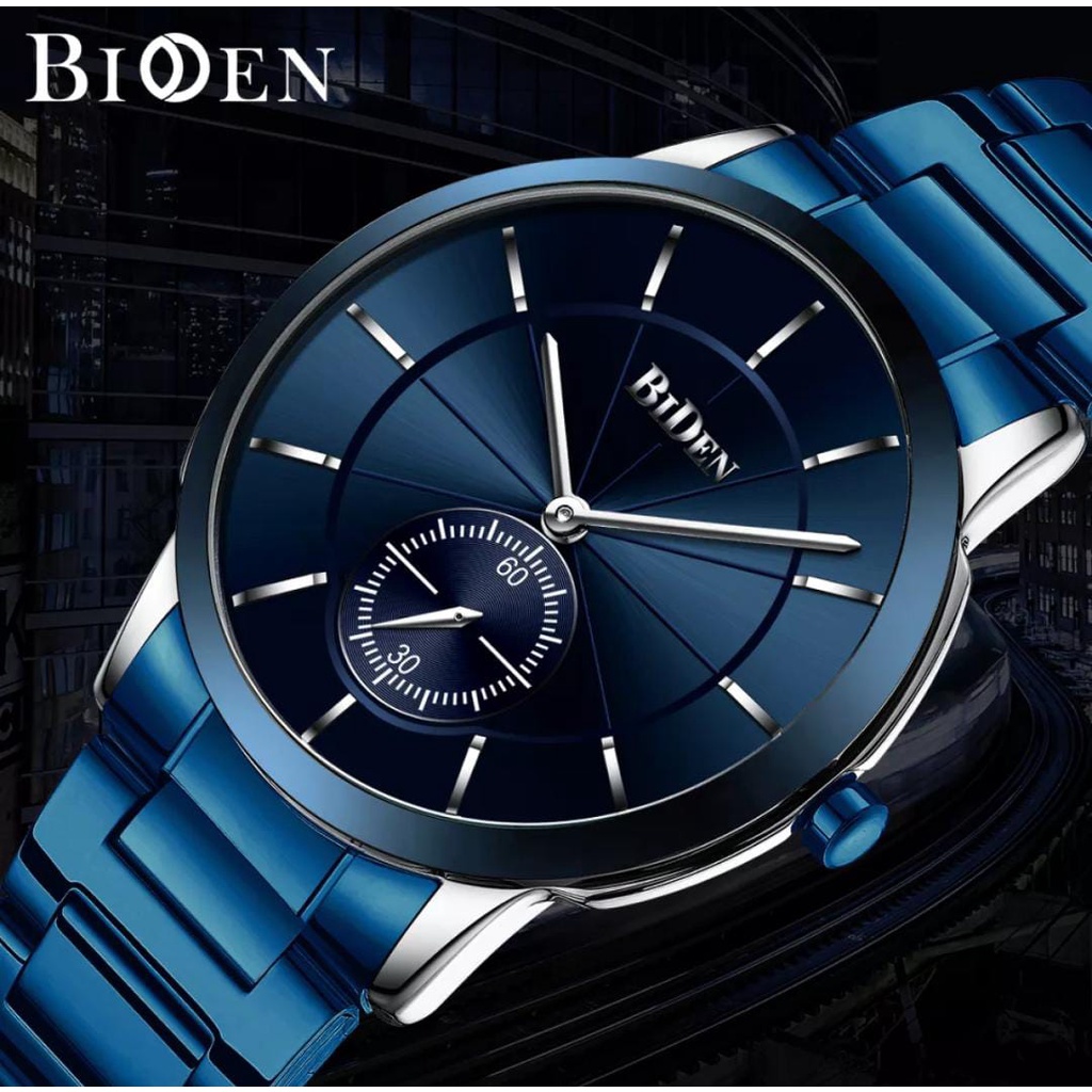 JAM TANGAN PRIA ANALOG BIDEN YN-0178 CHRONO DETIK STRAP RANTAI STAINLESS