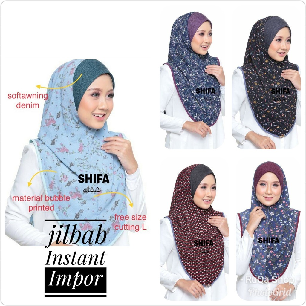 Jilbab Instant Impor - Hijab Instant - Bergo Instant - Bubble Chiffon - Pet Denim Lembut