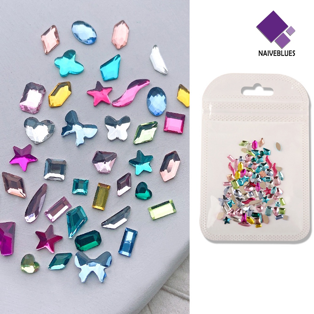 Naiveblue 100Pcs / Kantong Berlian Imitasi / Kristal Untuk Dekorasi Nail Art / Manicure DIY