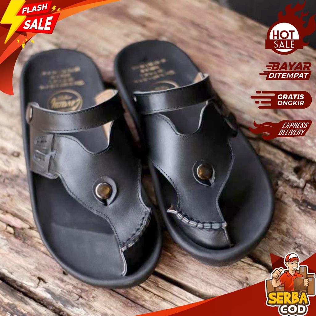 EXTREME CORPS - Sandal Slide Jepit Kulit Sapi Original - Sendal Laki Laki Casual - Sandal Kasual San