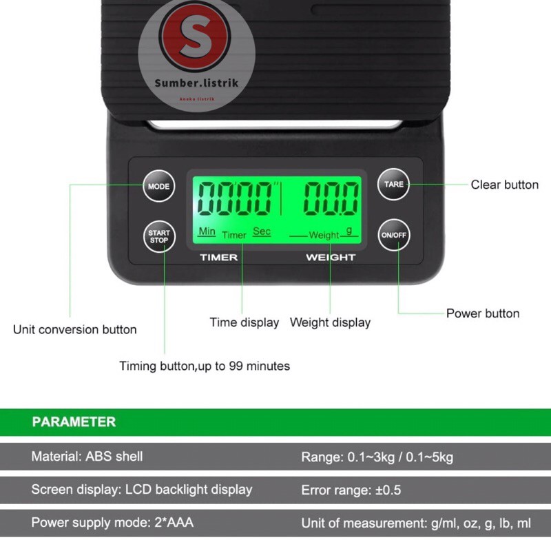 TIMBANGAN DAN TIMER DIGITAL 3KG | SUPER AKURAT PER 0.1 GRAM