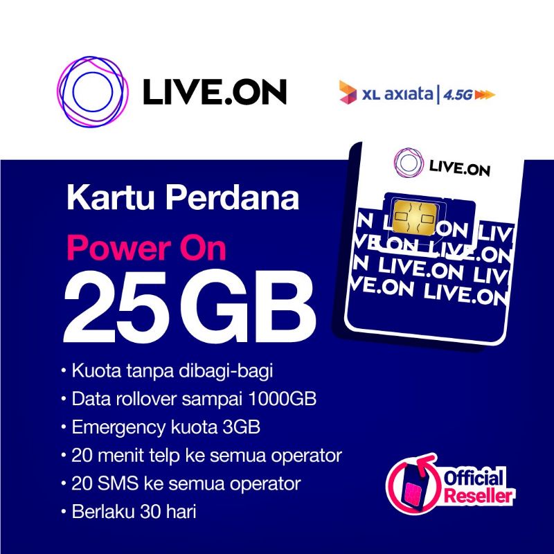 [PROMO] Kartu Perdana Live.On Power On 25GB bonus 50 GB by XL Axiata (30 Hari)