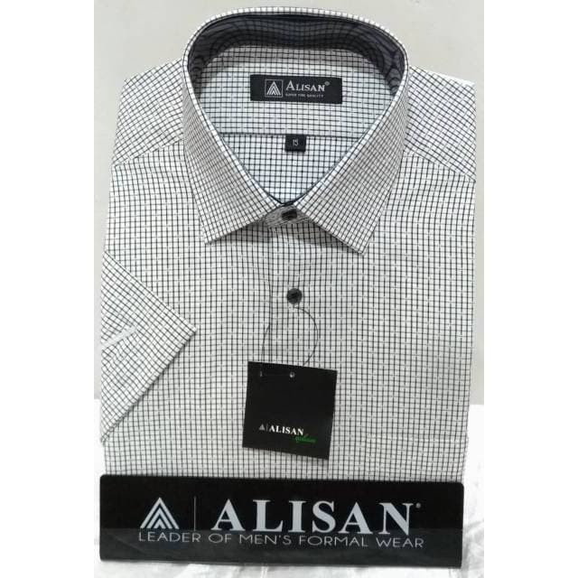 Alisan Kemeja Kotak-Kotak Kecil Reguler Fit Lengan Pendek - S