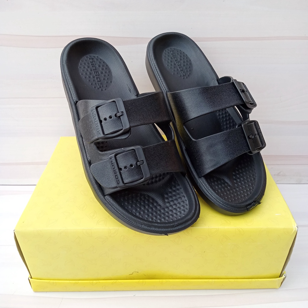 sandal karet pria tali strip dua puyuh merek kinbos asli original lentur awet tahan lama sandal kinb