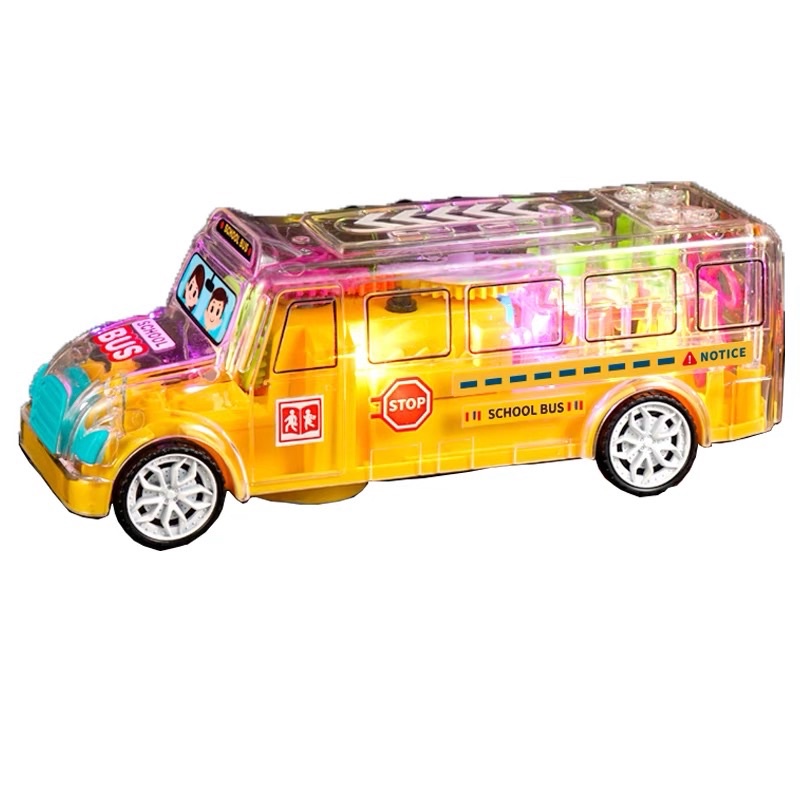 MAINAN BUS BUMP AND GO / TRANSPARENT SCHOOL BUS TOYS ADA LAMPU DAN SUARA