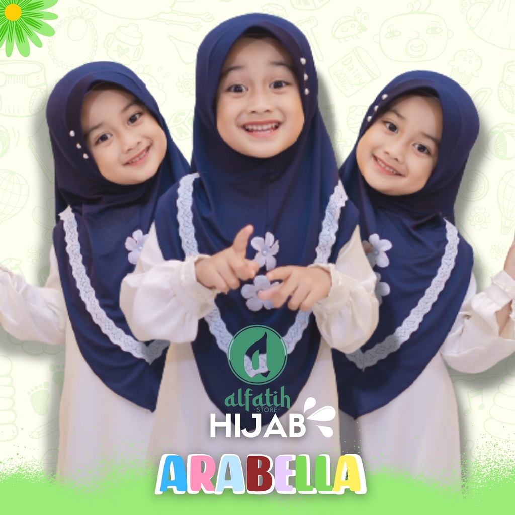 ALFATIH STORE Jilbab Anak SD ARABELLE Bunga Depan / Variasi Renda Bawah / Jilbab Anak Murah ianah