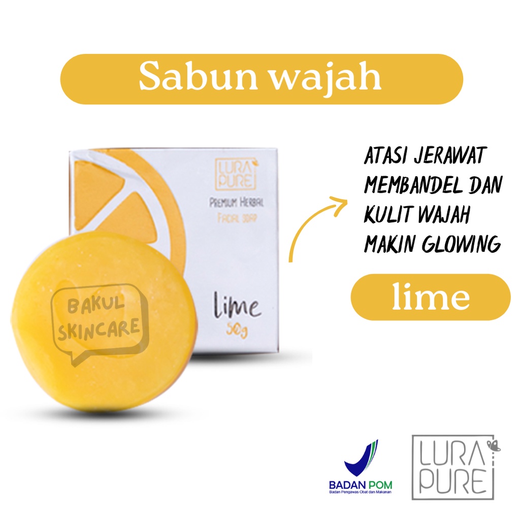 Sabun Muka Anti Jerawat Acne BPOM LURAPURE 50 GR Alami Pria Wanita Varian LIME