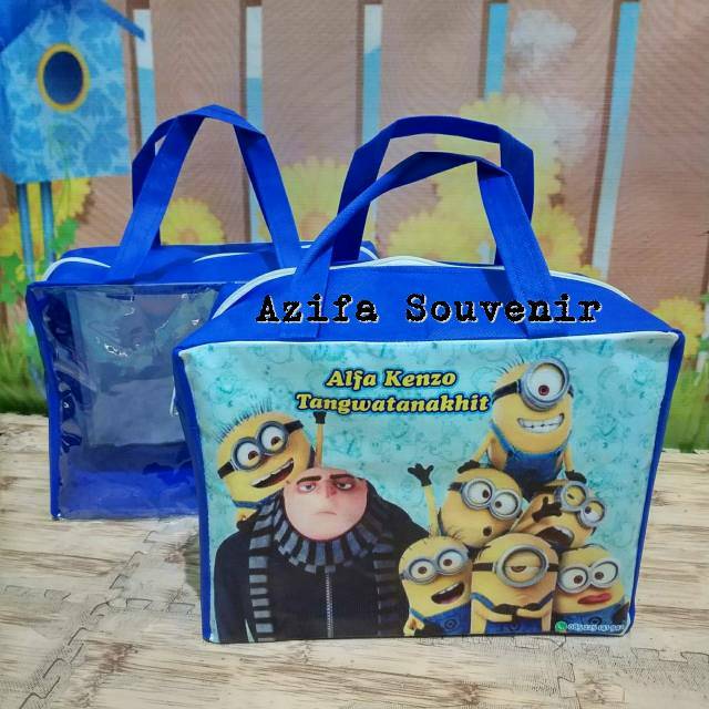 

Tas Souvenir Ulang Tahun / Ultah Anak Zipper / Resleteng CUSTOM kombinasi mika