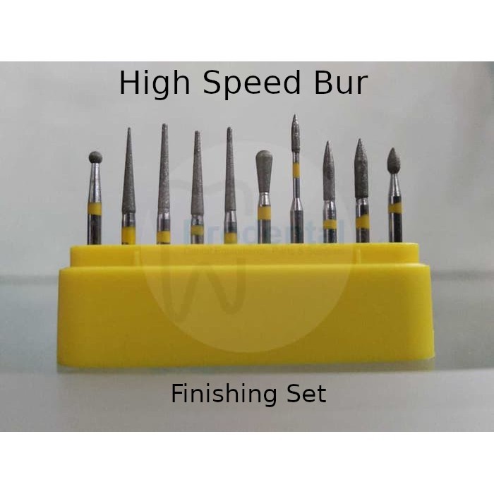 Dental diamond bur finishing high speed kit bur finishing preparation preparasi crown gigi polishing pita kuning set