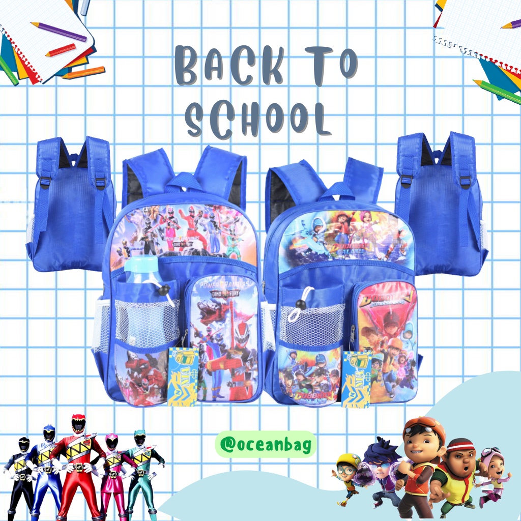 ✔OCEAN - Tas Ransel Premium Sekolah Anak Gambar Boboiboy Power Rangers Tas Backpack Botol Minum Paud