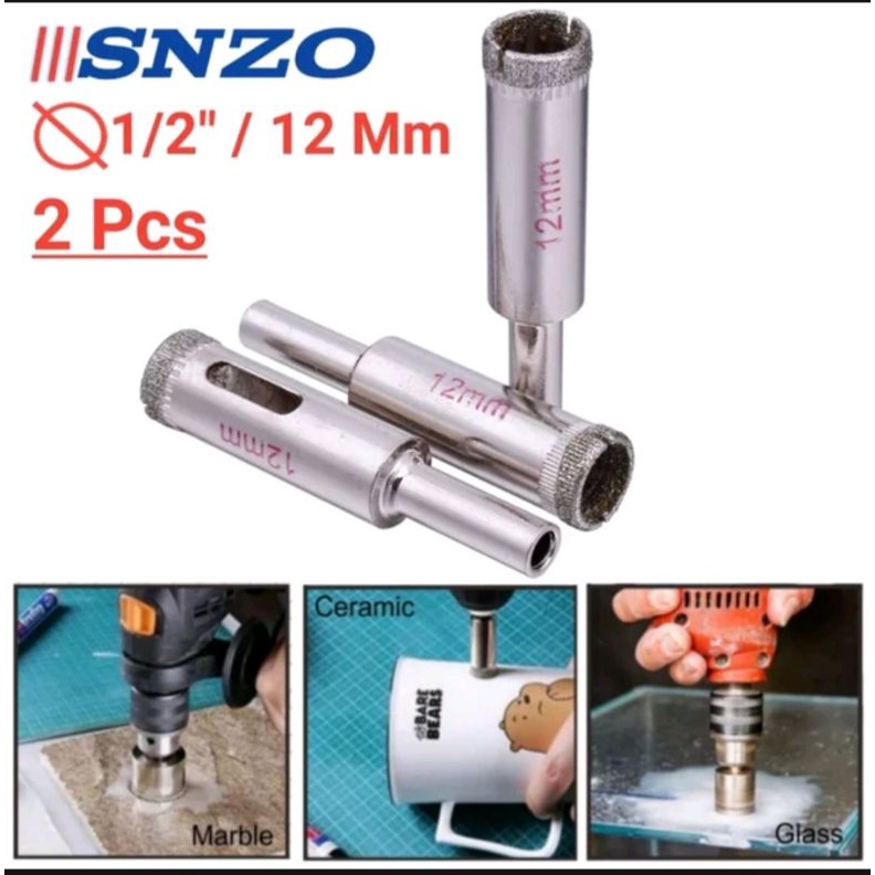 Mata Bor Kaca 12mm 2pcs Diamond Core Drill Bit SNZO ORI Mata Bor Granit 12mm