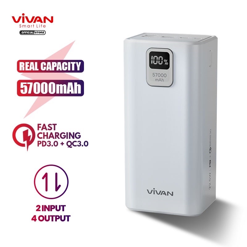 VIVAN VPB-B60 Power Bank 57000mAh Power Delivery Quick Charge 3.0 Black Garansi Resmi 1 Tahun