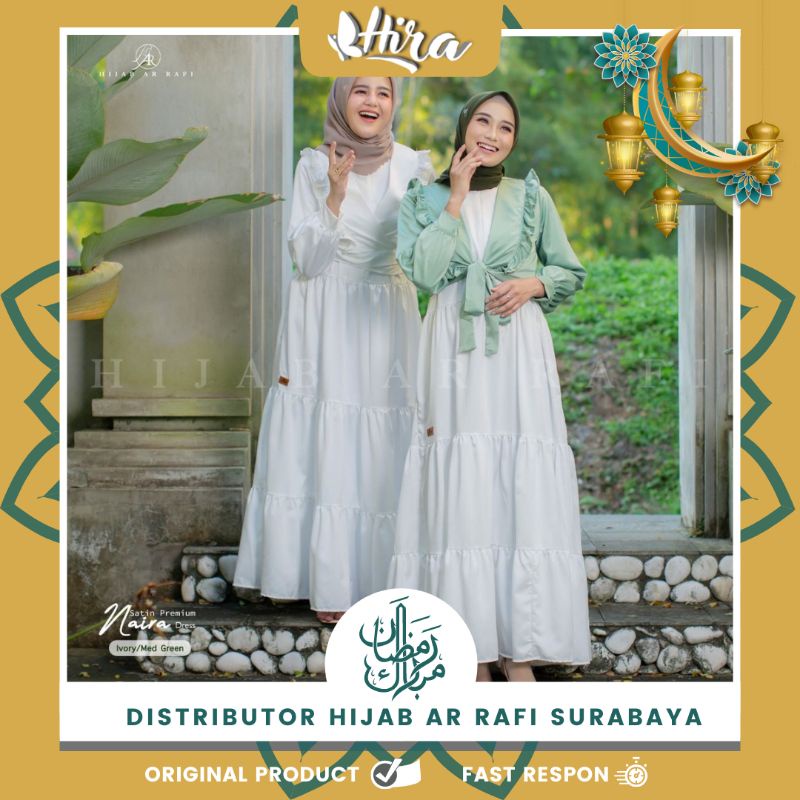 Dress Terbaru Naira by Hijab Arrafi gamis bahan madina set rompi dress terbaru