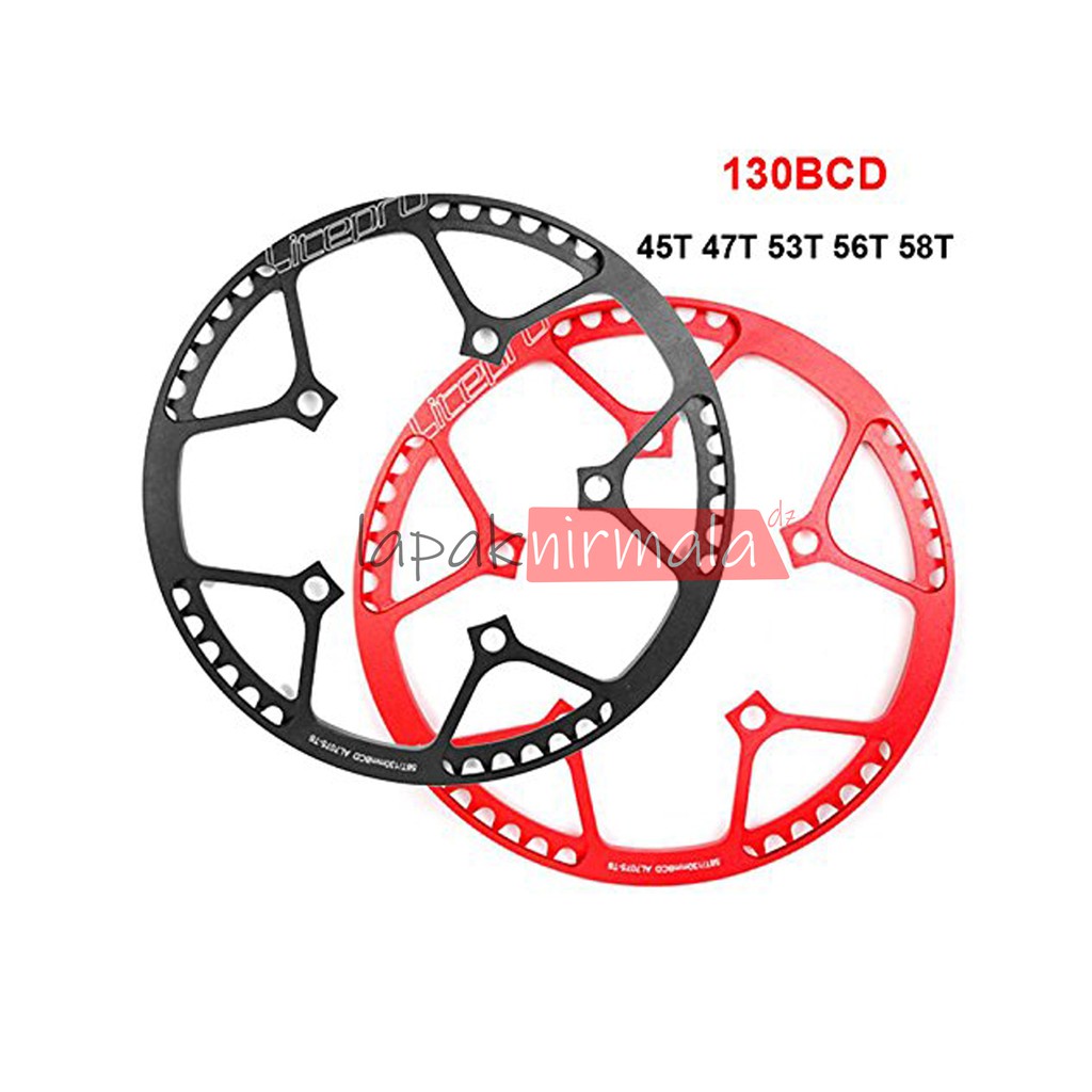 Chainring Litepro 130BCD Round Shape Ukuran Besar 53T 56T 58T Crankset Sepeda Lipat