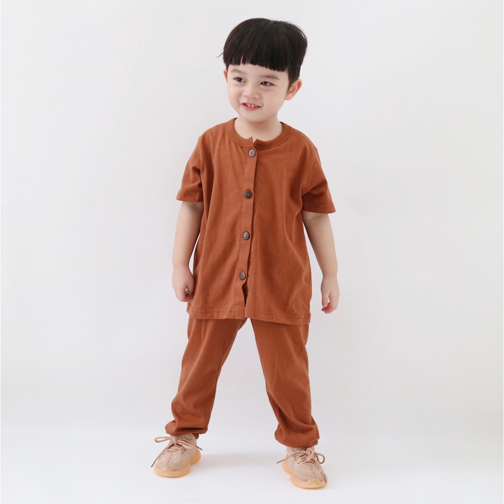 Yobebee Bebee Set Setelan Baju Tidur Bayi dan Anak Usia 2 3 4 6 8 Tahun Baju One Set Piyama Pajamas Kids Motif Polos Kaos Cotton Combat Strech Model Baju Harian Santai Anak Laki Laki Perempuan Cewek Cowok