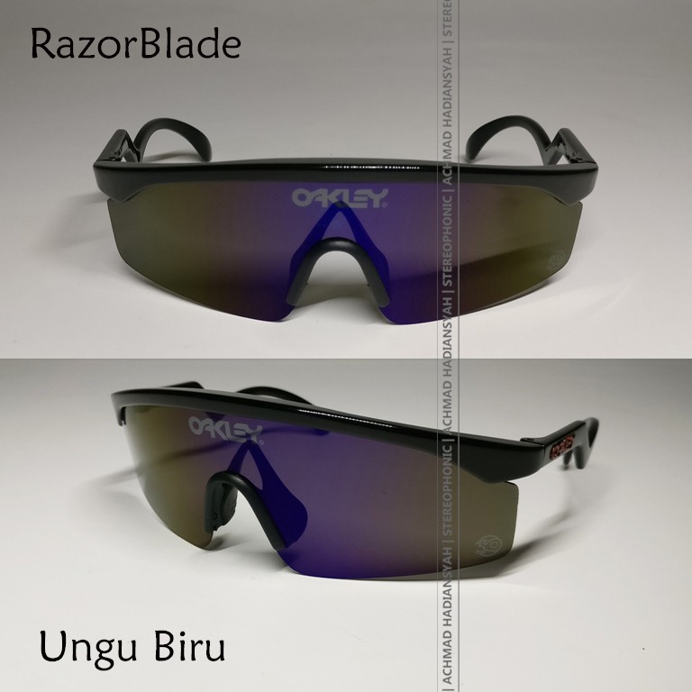 Kacamata Razor Blade Kacamata Sepeda MTB Gowes Frame RazorBlade Lensa Polarized Ungu - Biru