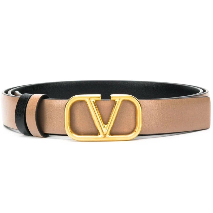 VLTN VLOGO Reversible Leather Belt 2cm Nude/Black GHW