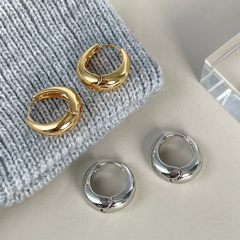 Anting Bulat Simple Gaya Retro Perancis Untuk Wanita