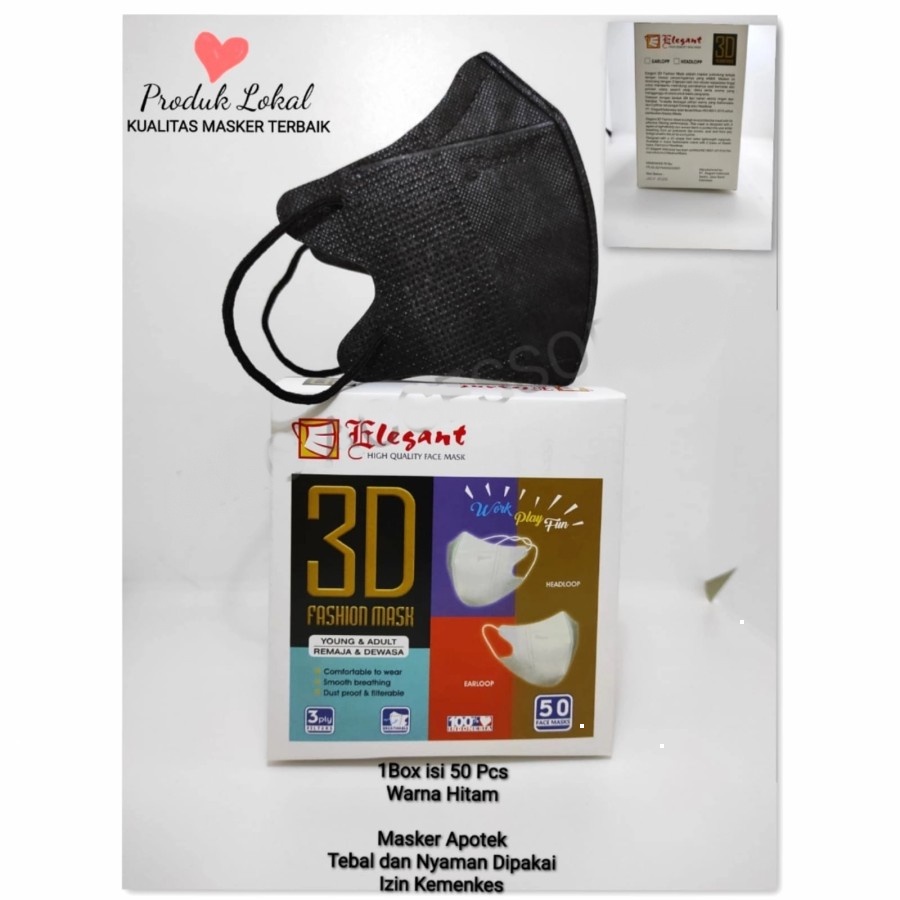 MASKER DUCKBILL GARIS EMBOSS ELEGANT HITAM PUTIH LIKE SENSI 3PLY 50PCS KEMENKES