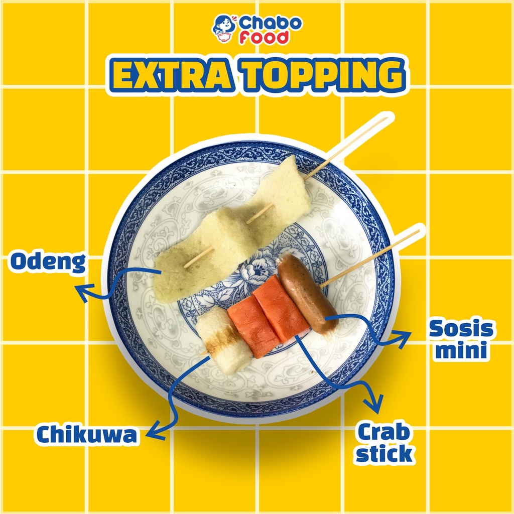 

CHABO FOOD EXTRA TOPPING (ODENG,SOSIS,CRABSTICK,CHIKUWA)