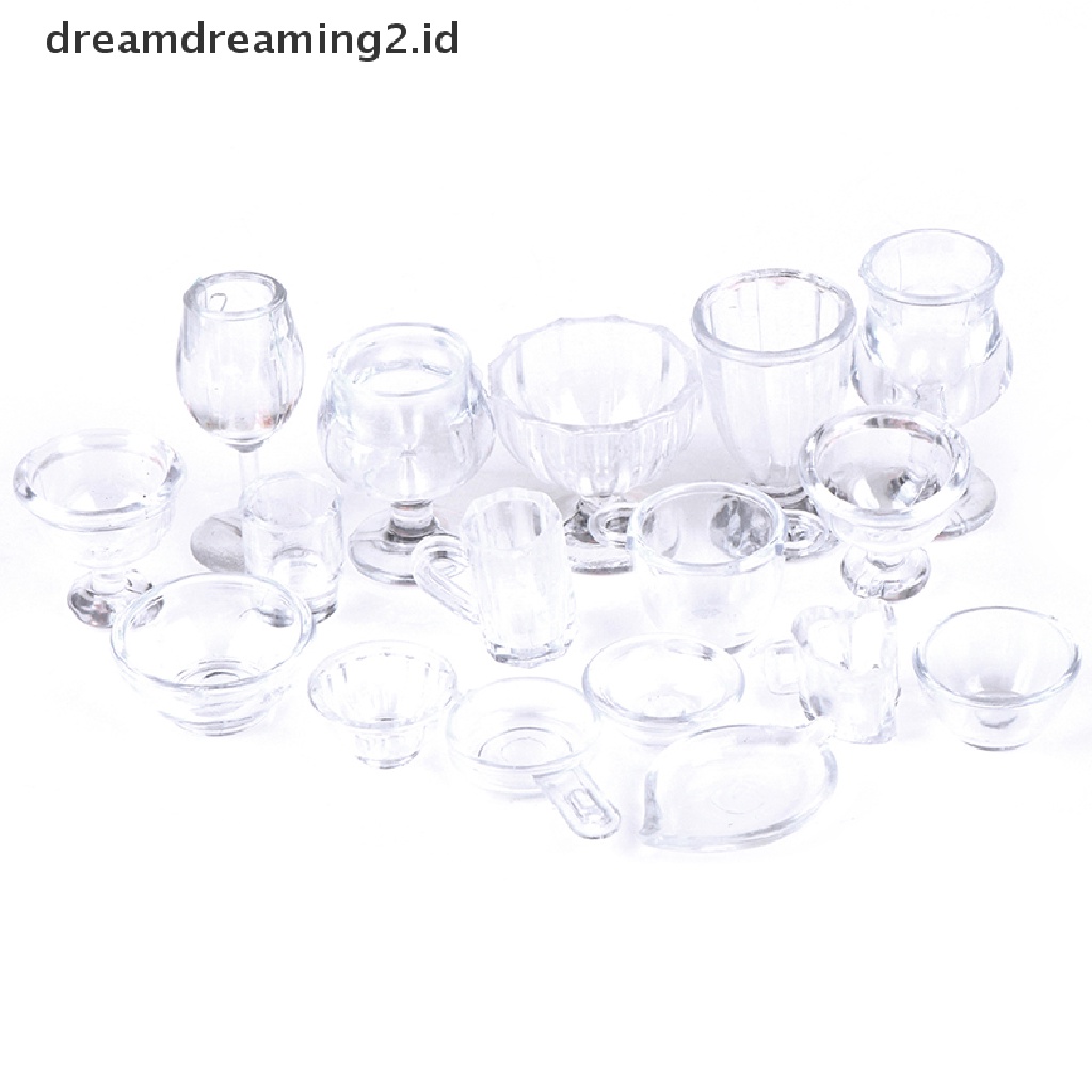 (LIKE) 17pcs / Set Mainan Miniatur Peralatan Makan Transparan Skala 1: 12 Untuk Rumah Boneka