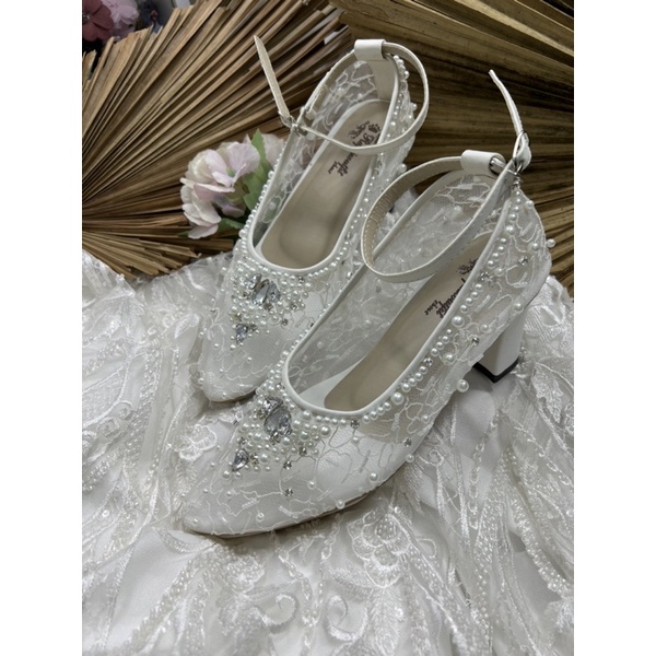 Rafaizoutfit sepatu kiyalara tali putih sepatu wedding putih sepatu cantik 7cm tahu block