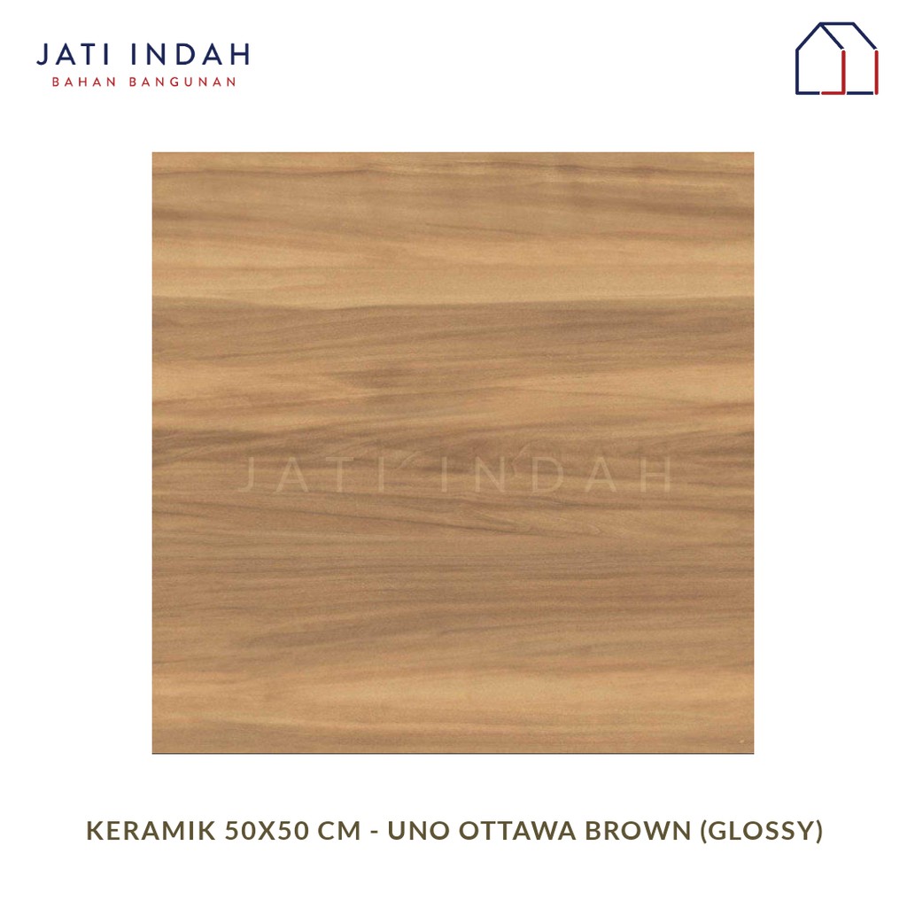 KERAMIK MOTIF KAYU 50x50cm UNO OTTAWA BROWN (TEKSTUR HALUS GLOSSY)