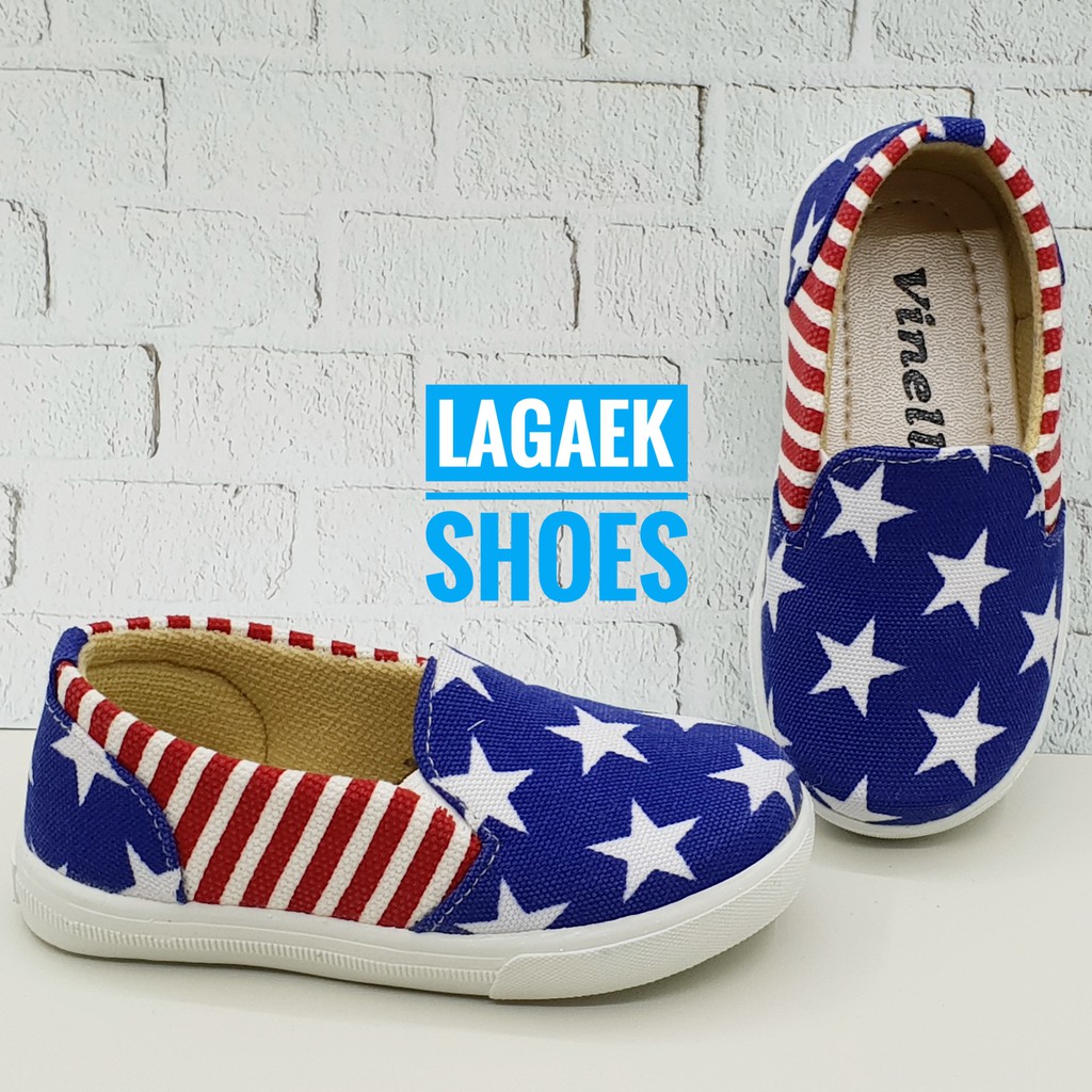 Sepatu Anak Laki Usia 5 6 7 Tahun Slip On Bintang BIRU - Sepatu Anak Alas Karet Size 32 - 35