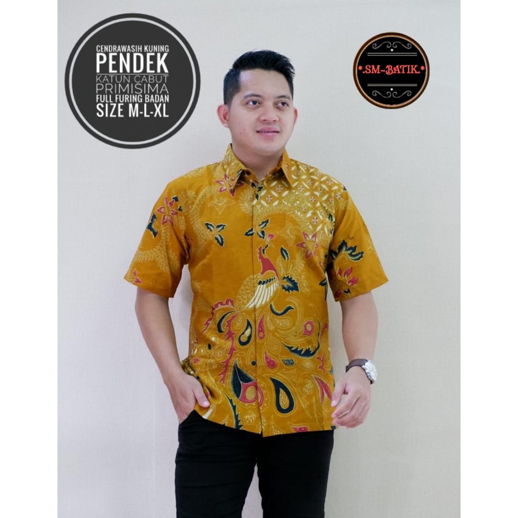 Kemeja Baju Batik Pria Lengan Pendek PREMIUM Modern LAPIS FURING CENDRAWASIH KUNING SM BATIK