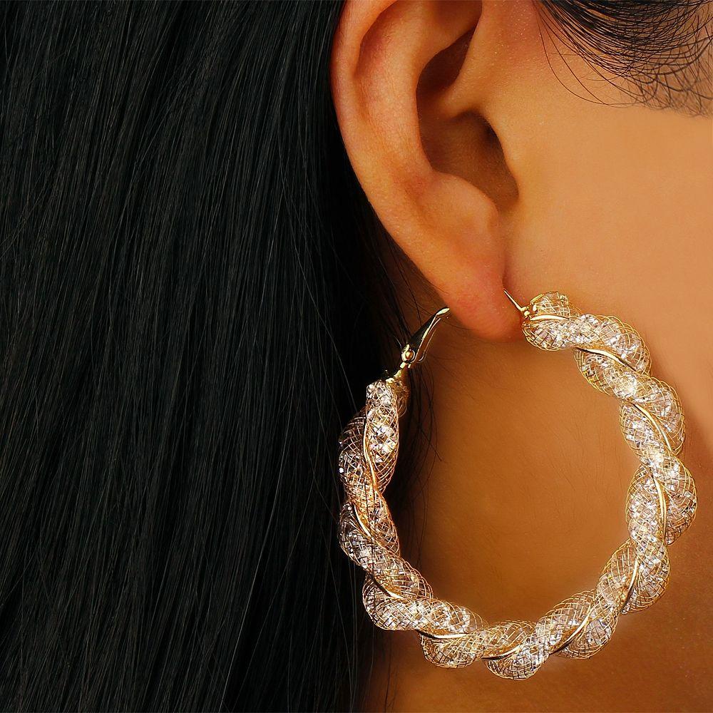 Lily Hoop Earring Elegan Punk Zirkon Cubic Berongga Keluar