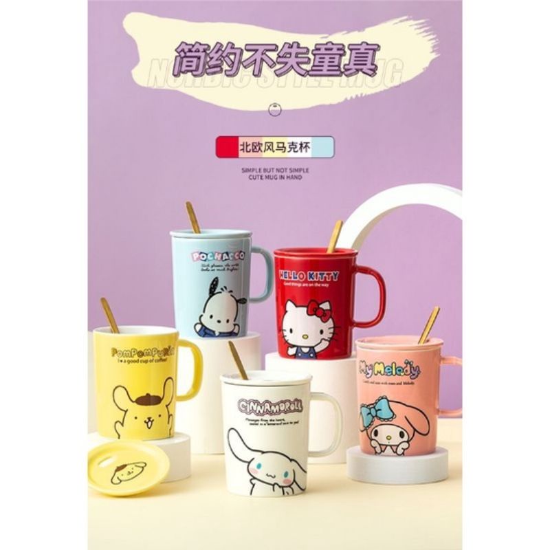 Gelas tutup keramik + sendok Hello Kitty Karakter