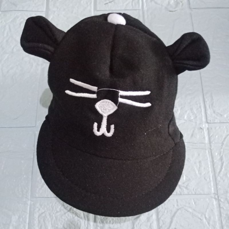 LYSASHOP - Topi Anak Bayi Lucu Motif Kucing/Topi Kupluk Bayi-Hitam