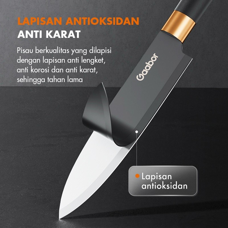 Gaabor Knife Set Kitchen 5 in 1 GP-02AS / Pisau Set Dapur 4 pcs Knife Set Bonus Pengupas Buah Gunting Dapur