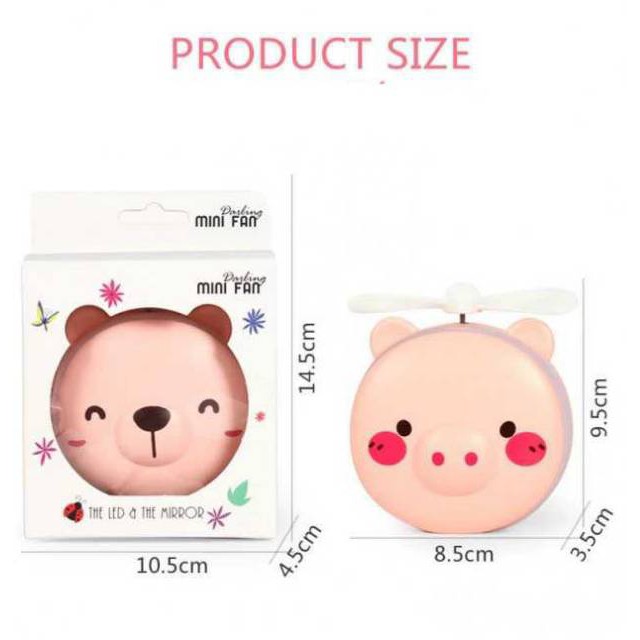 Grosir - Ki692 Kipas Makeup LED Light 3 In 1 USB Charging  / Kipas Mini Fan Cartoon /Cosmetic Mirror