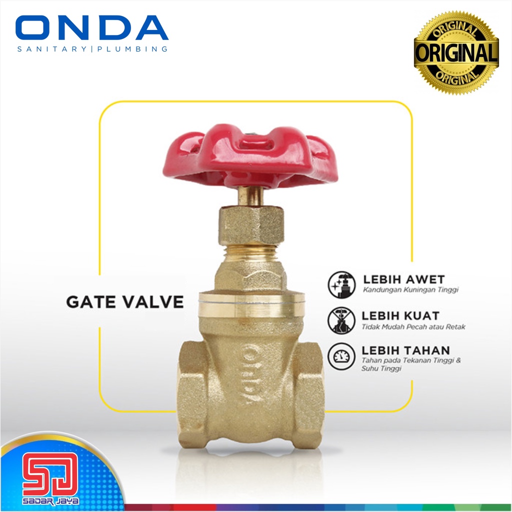 ONDA Gate Valve 1&quot; Katup Keran Stop Kran Pipa Kuningan Drat Dalam