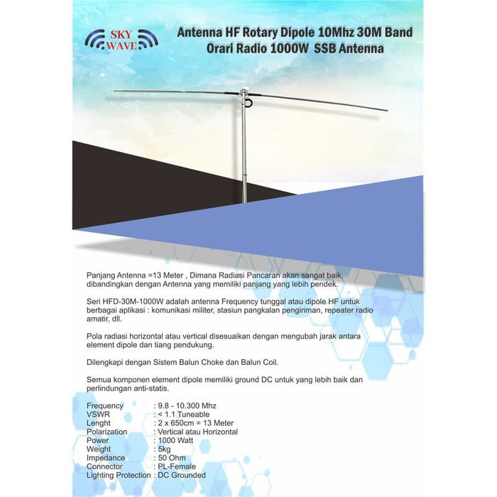 Antenna HF Rotary Dipole 10Mhz 30m Band Orari Radio 1000W SSB Antena