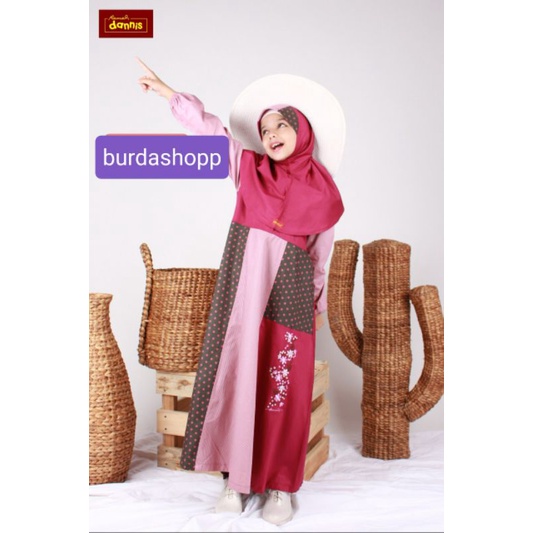 BAJU MUSLIM ANAK DANNIS PEREMPUAN SIZE 8, 10 ( BAJU LEBARAN )
