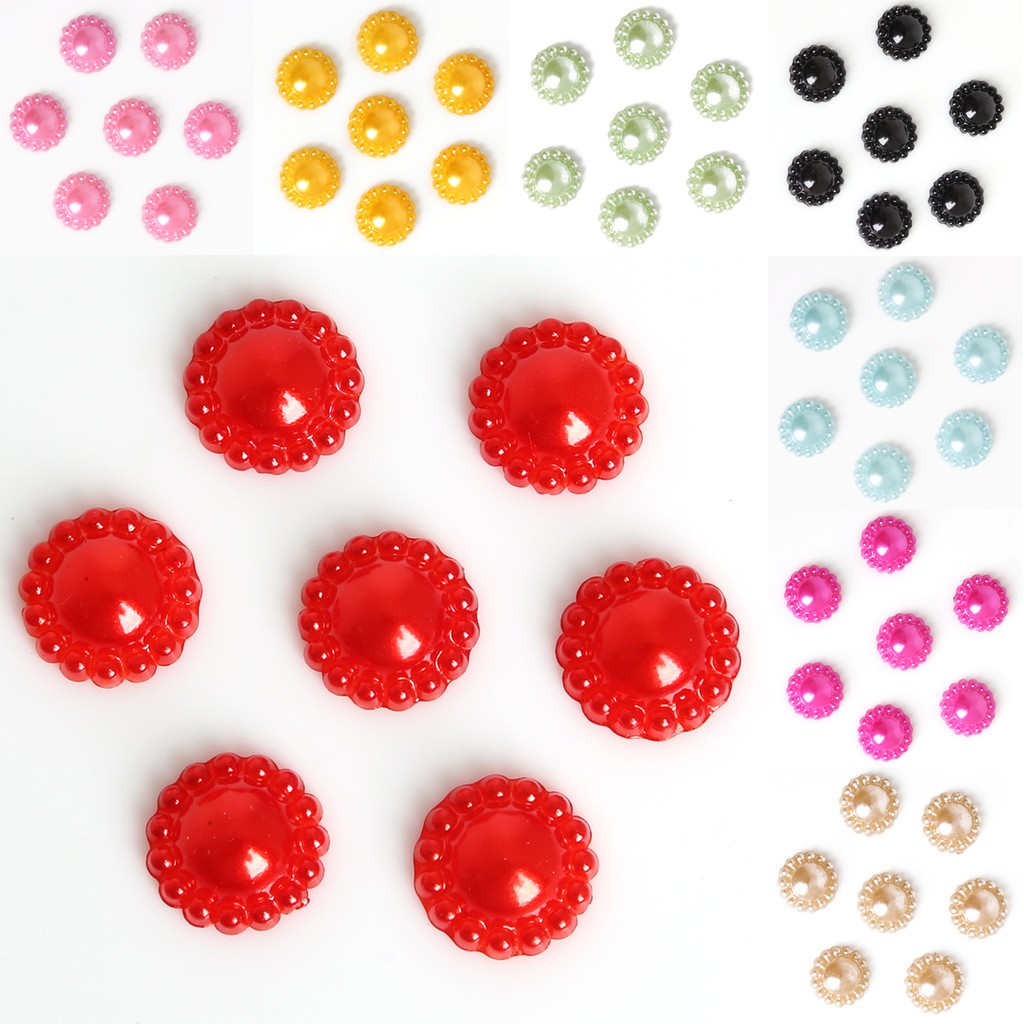 High Quality 50 pcs/lot 12 mm Multi Colors Imitation Pearls Half Round Flatback Flower Beads For Scrapbook DIY Decoration